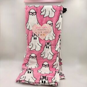 Betsey Johnson Pink Ghost Heart Sunglasses Bows Ultra Soft Plush Throw 50x70 NEW